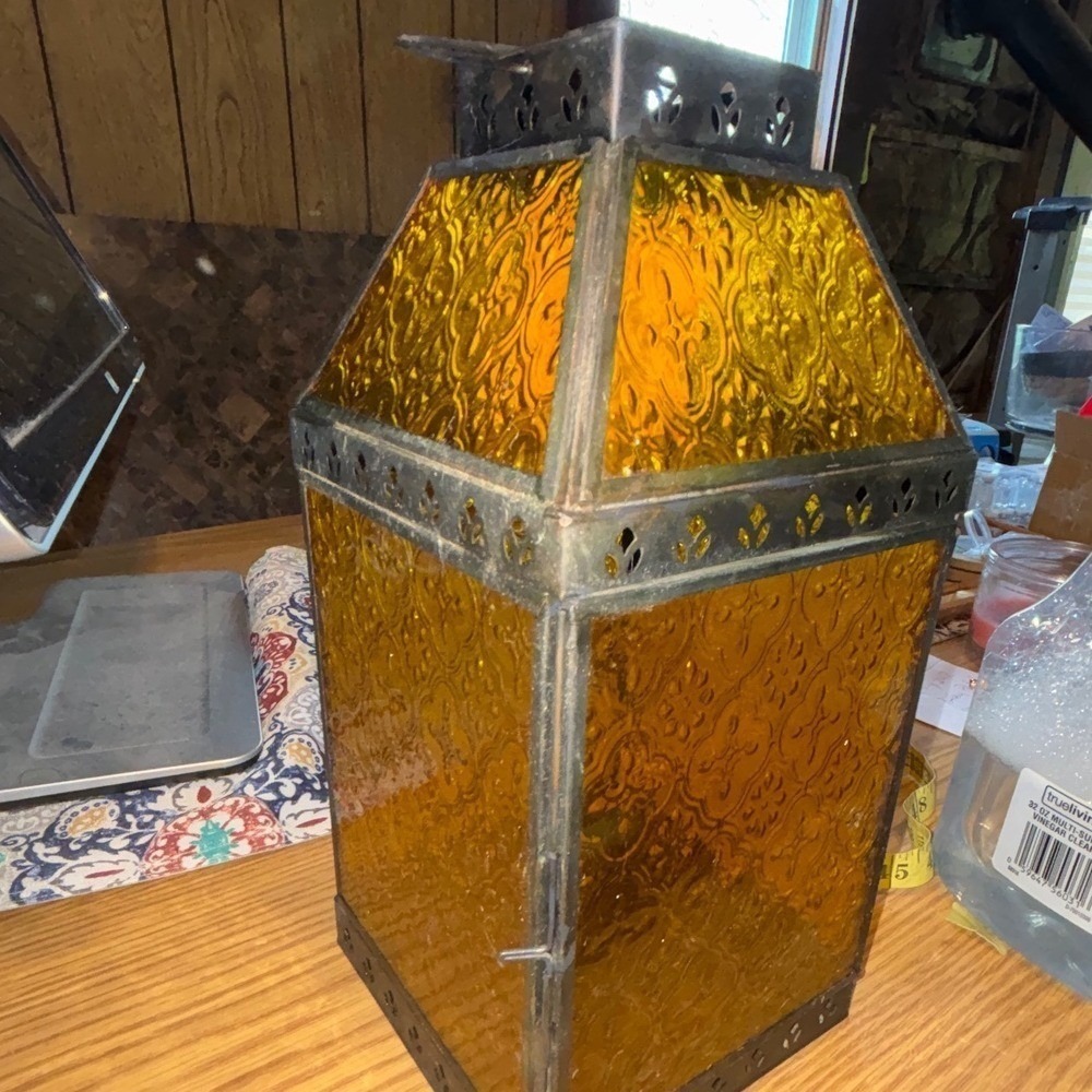 Global Bazaar Amber Glass Lantern & PartyLite Black Metal Votive Holder Set
